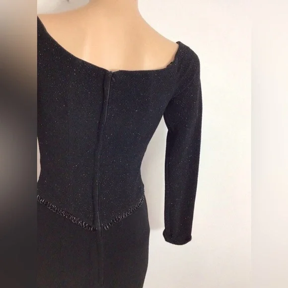 Scott McClintock Black Evening Dress Gown Petite 8 NWT Glitter Long Sleeve